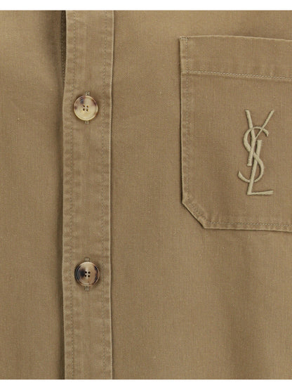Saint Laurent Cassandre Overshirt in cotton and linen gabardine - Savane