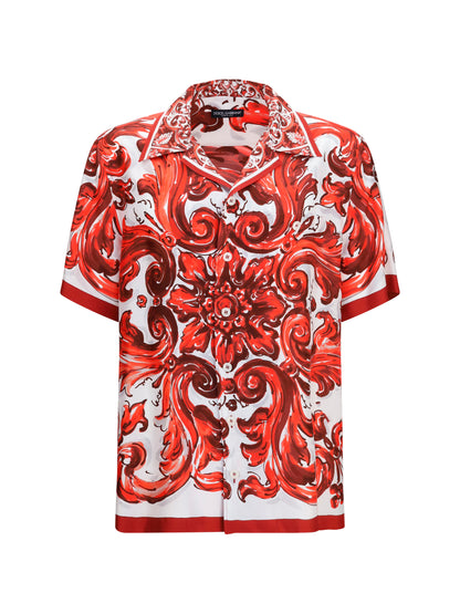 Dolce & Gabbana Maiolica print Hawaii Shirt in silk twill - Maiolica 1l Rubino