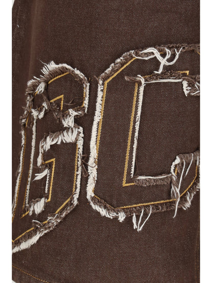 GCDS Lounge logo denim Shorts - Dark Brown/Brown
