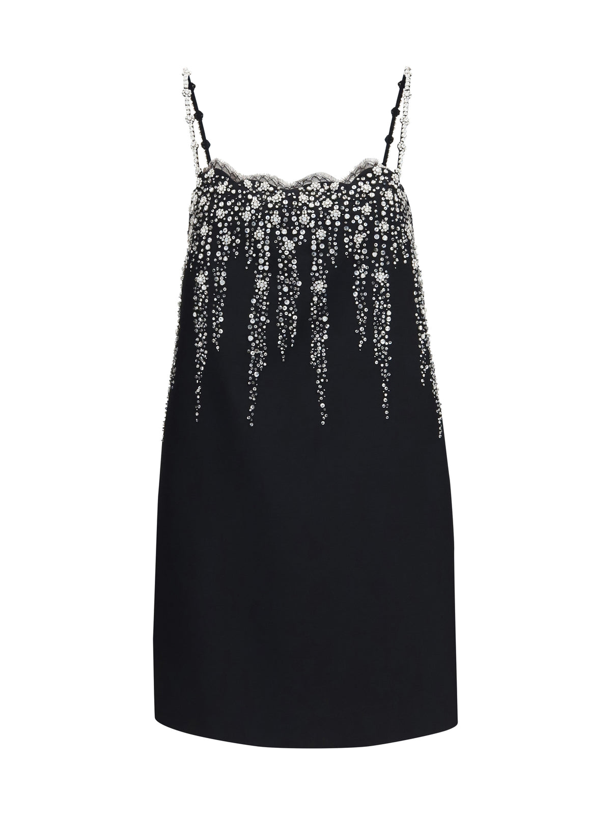 Valentino Embroidered crepe mini Dress with jewel details - Black/Silver