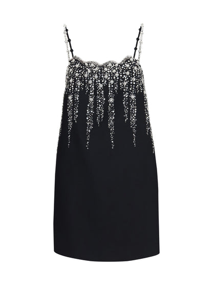 Valentino Embroidered crepe mini Dress with jewel details - Black/Silver