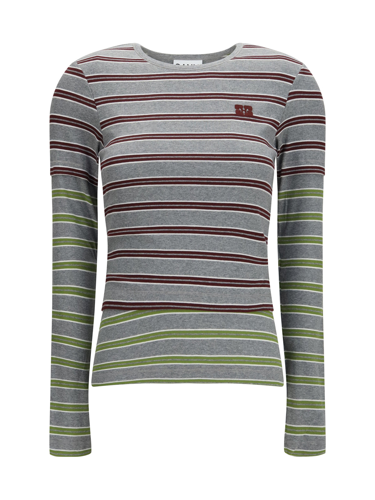 Ganni Double-sleeve striped cotton T-shirt - Port Royale