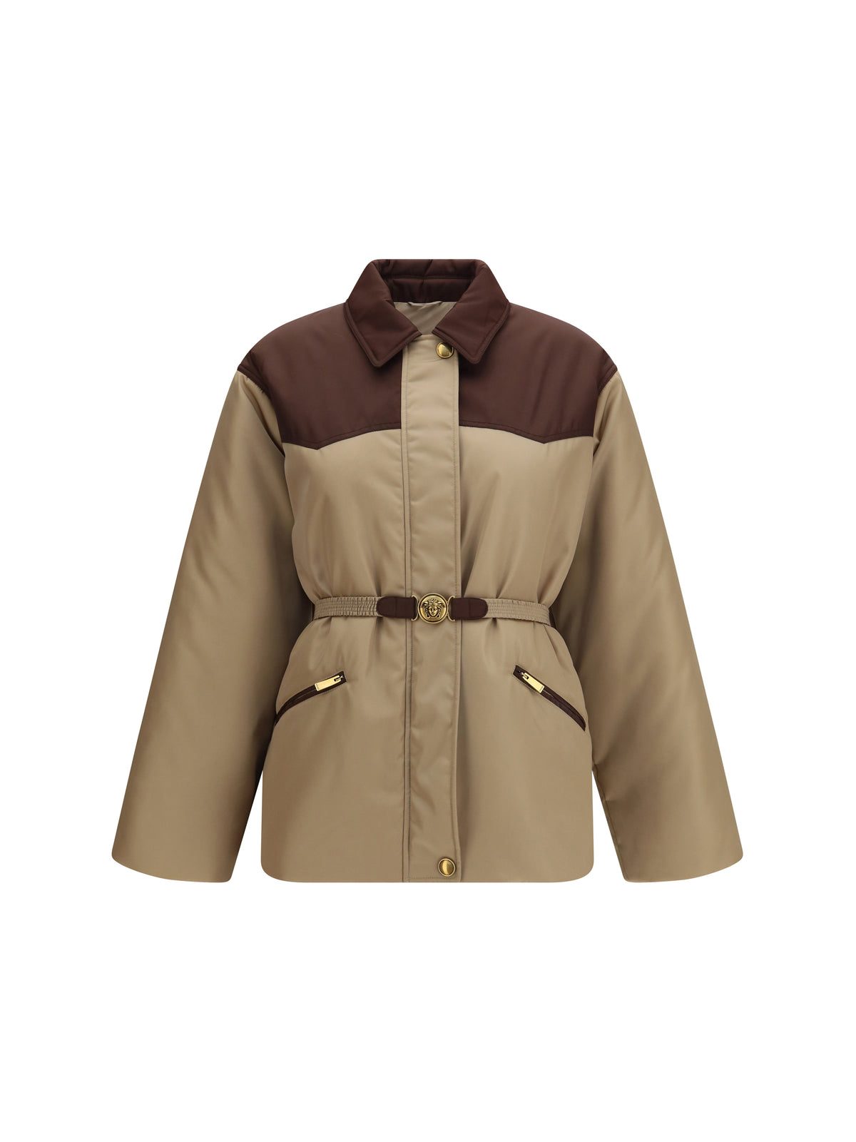 Versace Responsible Jacket in nylon twill - Intense Cocoa+Beige