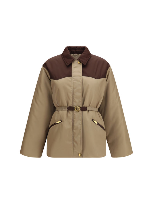 Versace Responsible Jacket in nylon twill - Intense Cocoa+Beige