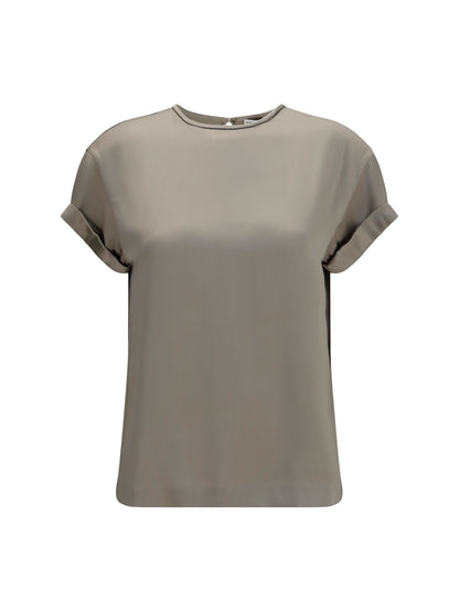 Brunello Cucinelli Silk Blouse with monili chain - Rosemary