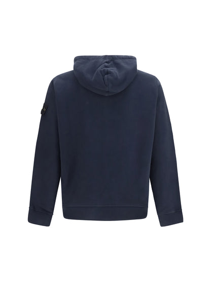 Stone Island Cotton Hoodie with zip and Compass logo - Navy Blue