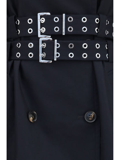 Ganni Double-breasted cotton Trench Coat with double belt - Black