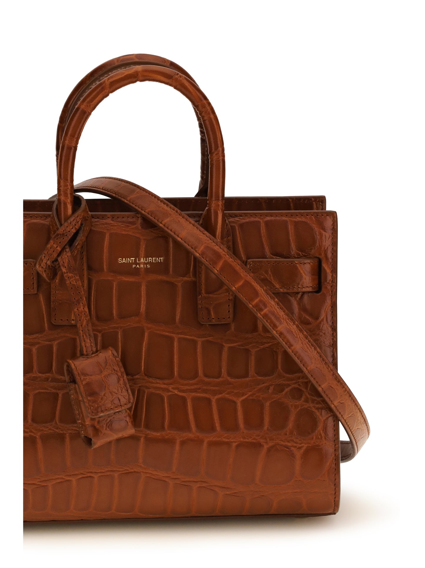SAINT LAURENT Sac de Jour Handbag in crocodile-embossed leather