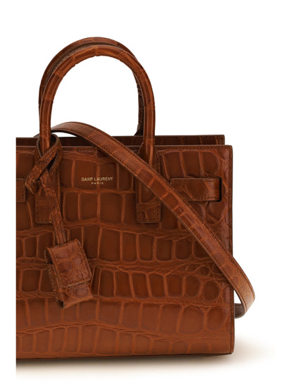 SAINT LAURENT Sac de Jour Handbag in crocodile-embossed leather