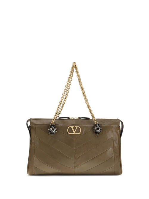 Valentino Medium Panthea Chevron Patchwork Shoulder Bag - Tundra