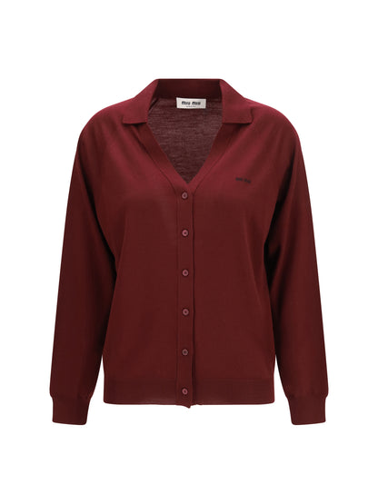 Miu Miu Virgin wool Cardigan with a collar - Amaranto+Nero