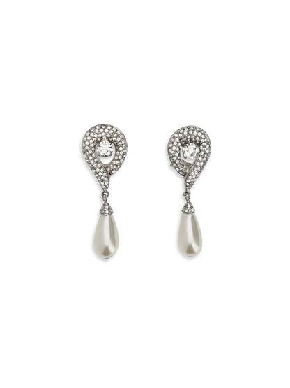 Alessandra Rich Crystal Earrings with pearl pendants - Pearl Silver