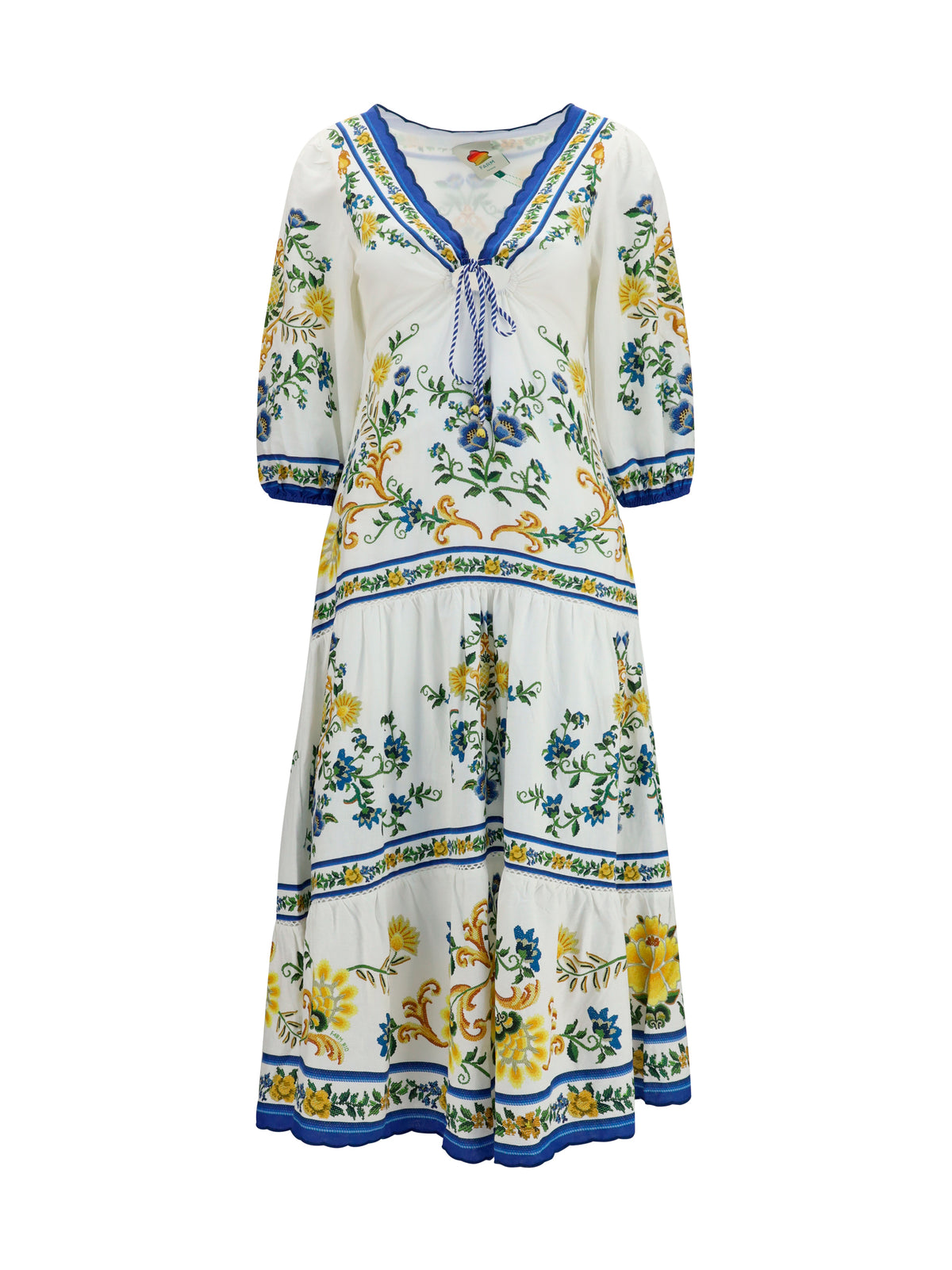 Farm Rio Emily floral print midi Dress with drawstring - Emily Floral Tapestry Off W
