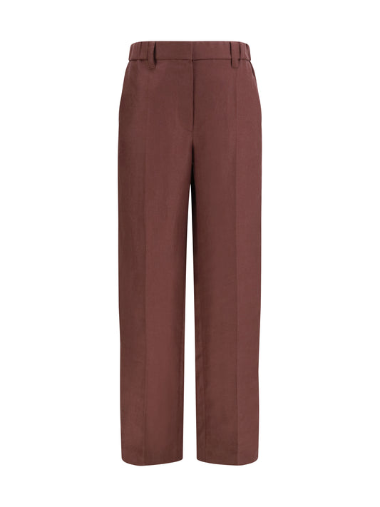 BRUNELLO CUCINELLI Wide-Leg Pants in linen with elastic waistband and belt loops
