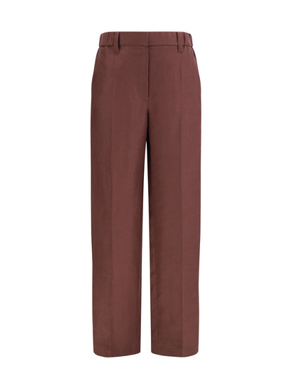 Brunello Cucinelli Wide-Leg Pants in linen with elastic waistband and belt loops - Rhubarb