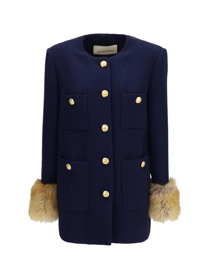 Valentino Wool tweed Caban Coat - Sad Navy