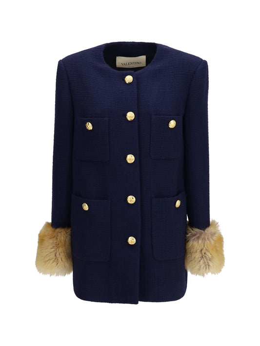 Valentino Wool tweed Caban Coat - Sad Navy