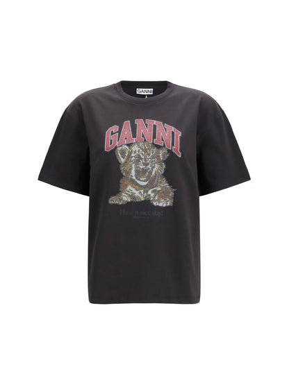 Ganni Tiger cotton T-shirt - Phantom
