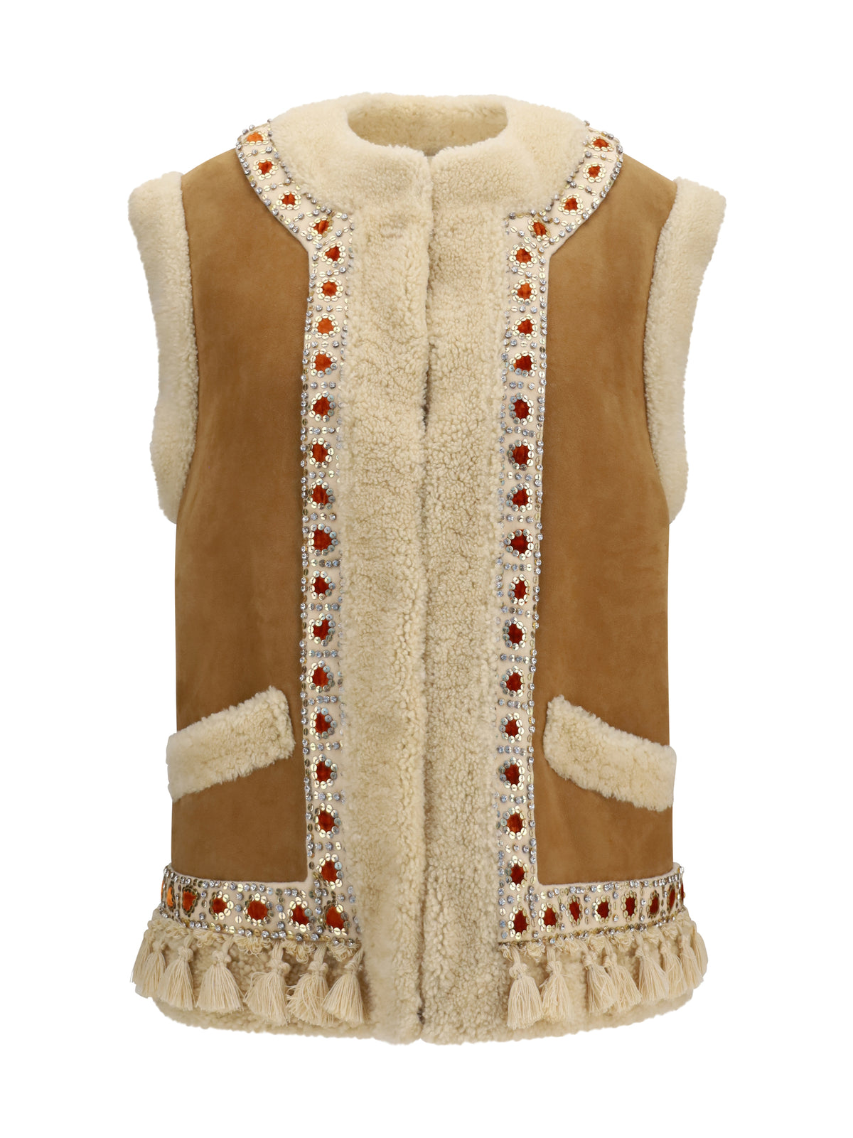Valentino Suede and fur Vest - Camel/Multicolor