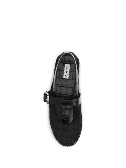 Alaïa Mesh and crocodile-print leather Ballerinas - Noir