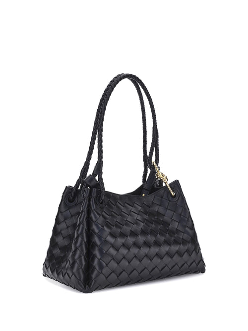 Bottega Veneta Intrecciato Shoulder Bag - Black-M Brass
