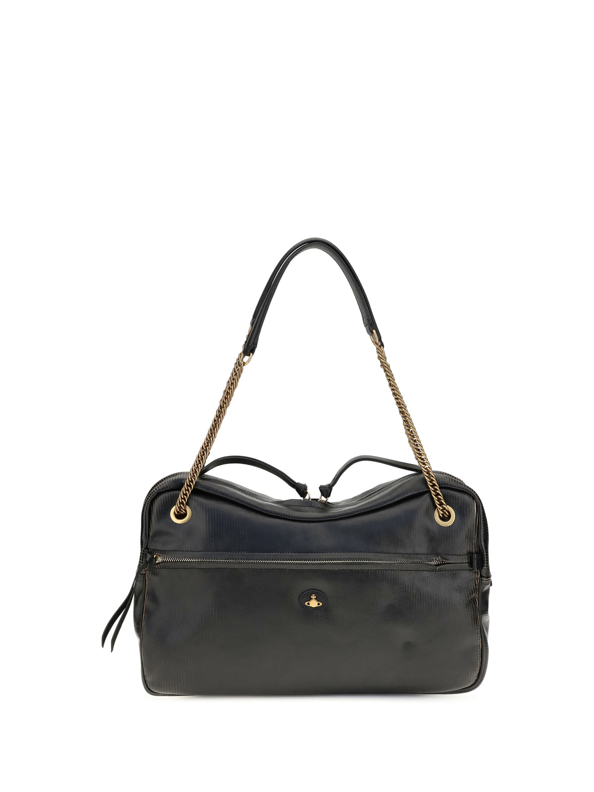 Vivienne Westwood Large Dolce textured leather Shoulder Bag - Black/Beige