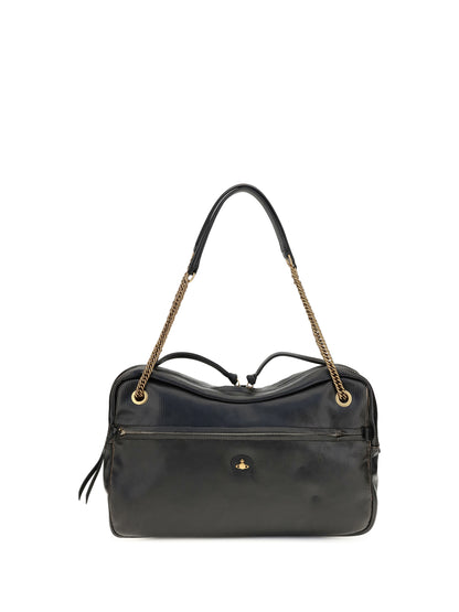 Vivienne Westwood Large Dolce textured leather Shoulder Bag - Black/Beige