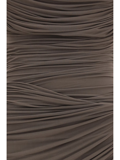 Magda Butrym Draped high-neck Dress - Brown