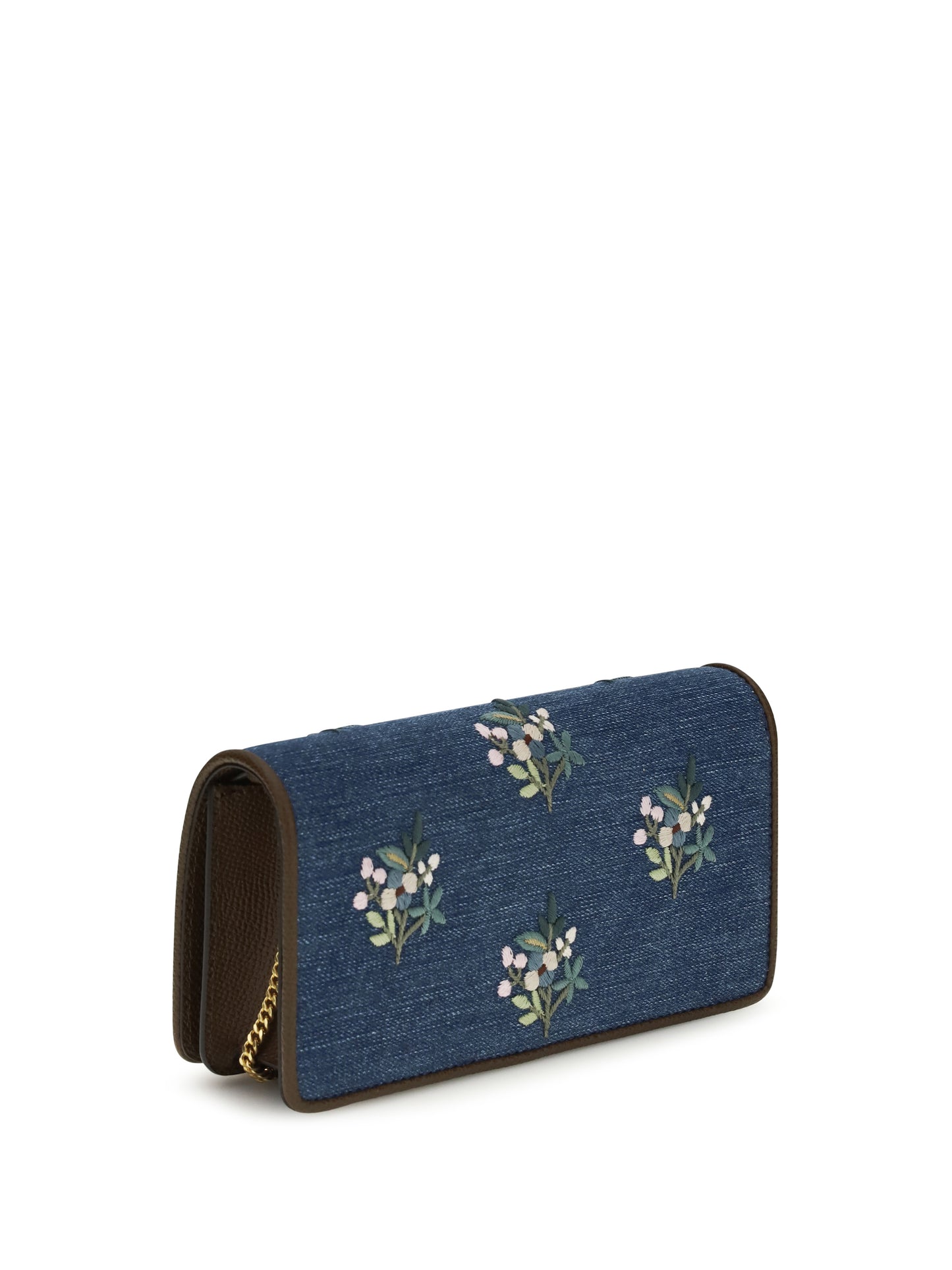 VALENTINO GARAVANI Mini VLogo Signature Shoulder Bag in denim with floral embroidery