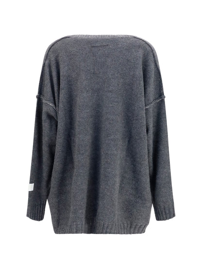 MM6 Maison Margiela Oversized V-neck Sweater - Grey Melange