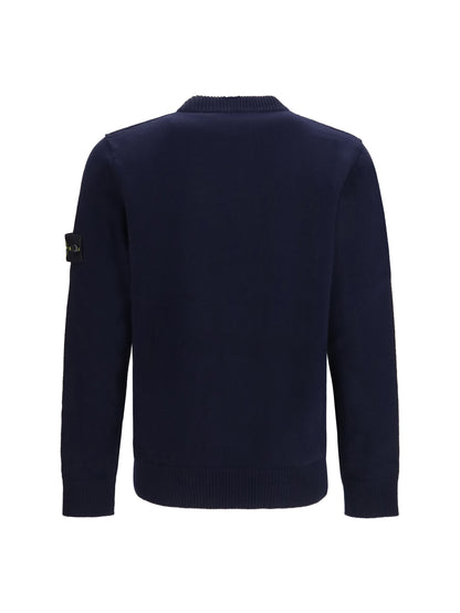 Stone Island Sweater crewneck with logo patch on the sleeve - Navy Blue