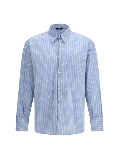 GCDS Pinstripe Logo Shirt - Faded Blue/White