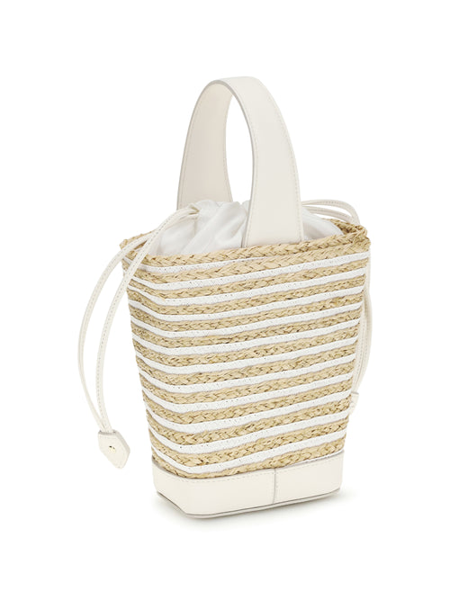 Roger Vivier Mini Viv' Skate Bucket Bag in raffia - B001(Bianco)+C019(Cire)