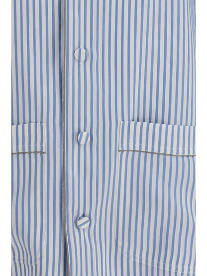 Tom Ford Striped Silk PJ Shirt - Sky Blue/Off White