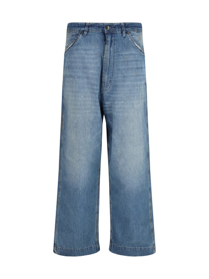Maison Margiela Patchwork-detail wide leg Jeans - Medium Blue Vintage