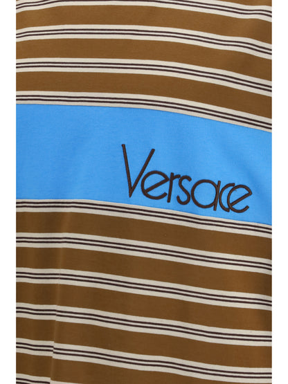 Versace Striped cotton T-shirt - Chestnut/Beige/Chocolate