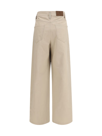 Brunello Cucinelli Wide-leg cotton Pants with monili - Sandshell