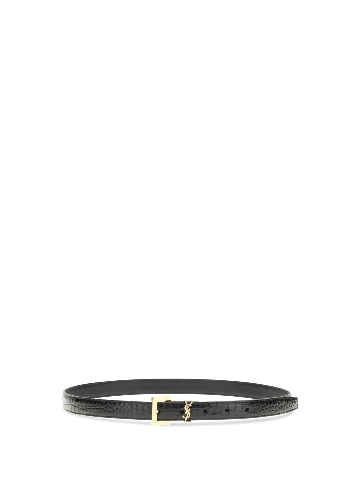 Saint Laurent Crocodile-effect Cassandre Belt - Black