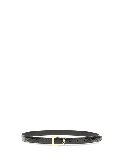Saint Laurent Crocodile-effect Cassandre Belt - Black