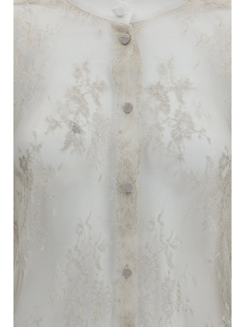 Tom Ford Lace Shirt with floral embroidery - Silver