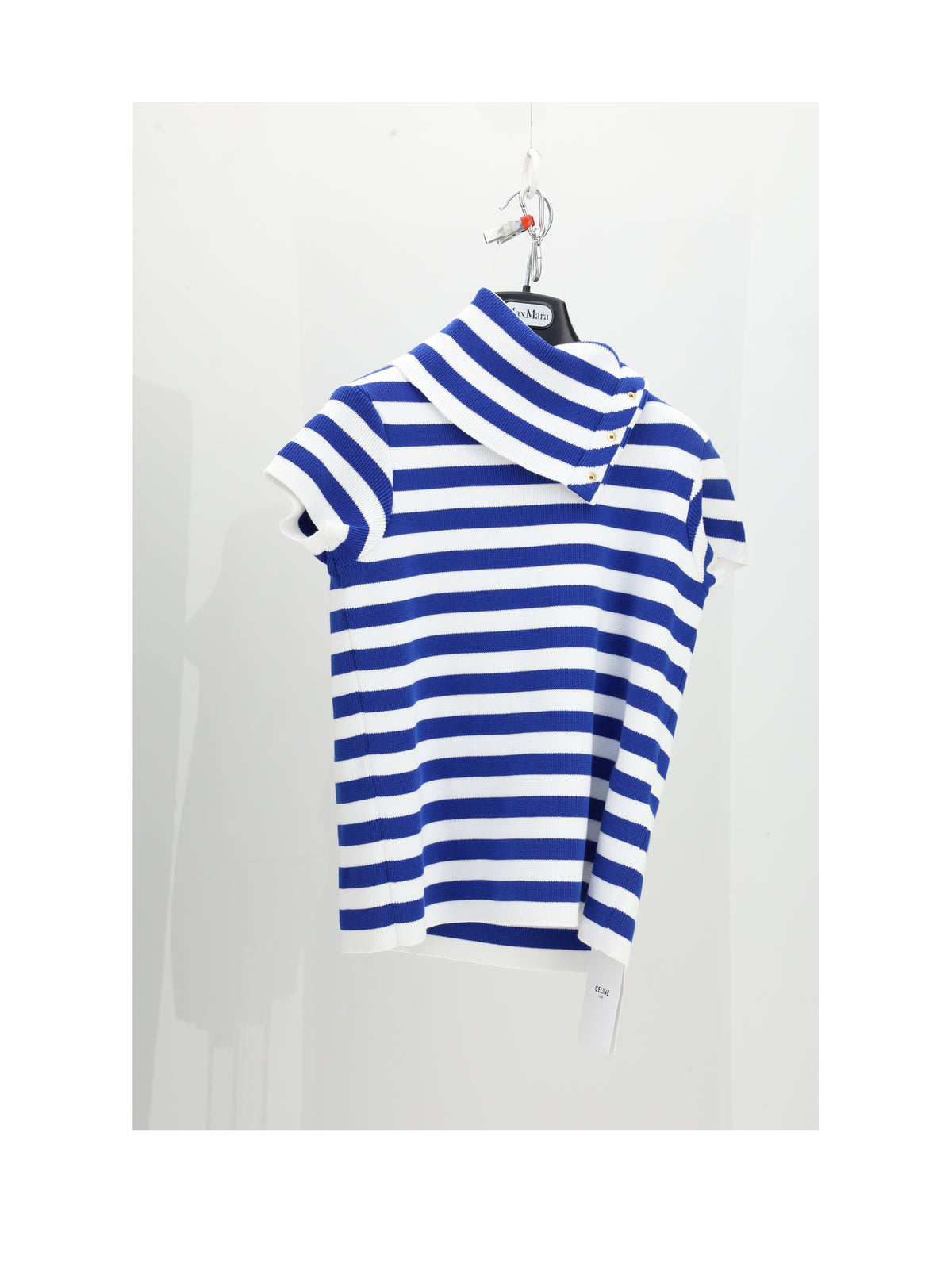 Celine HIGH NECK TOP - White/Royal Blue