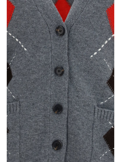 Pinko Bristol wool and cashmere diamond Cardigan - Grey/Brown