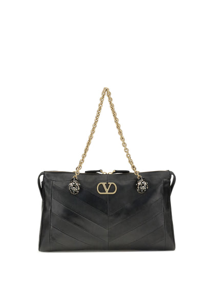 Valentino Garavani Panthea Chevron medium Shoulder Bag r - Black