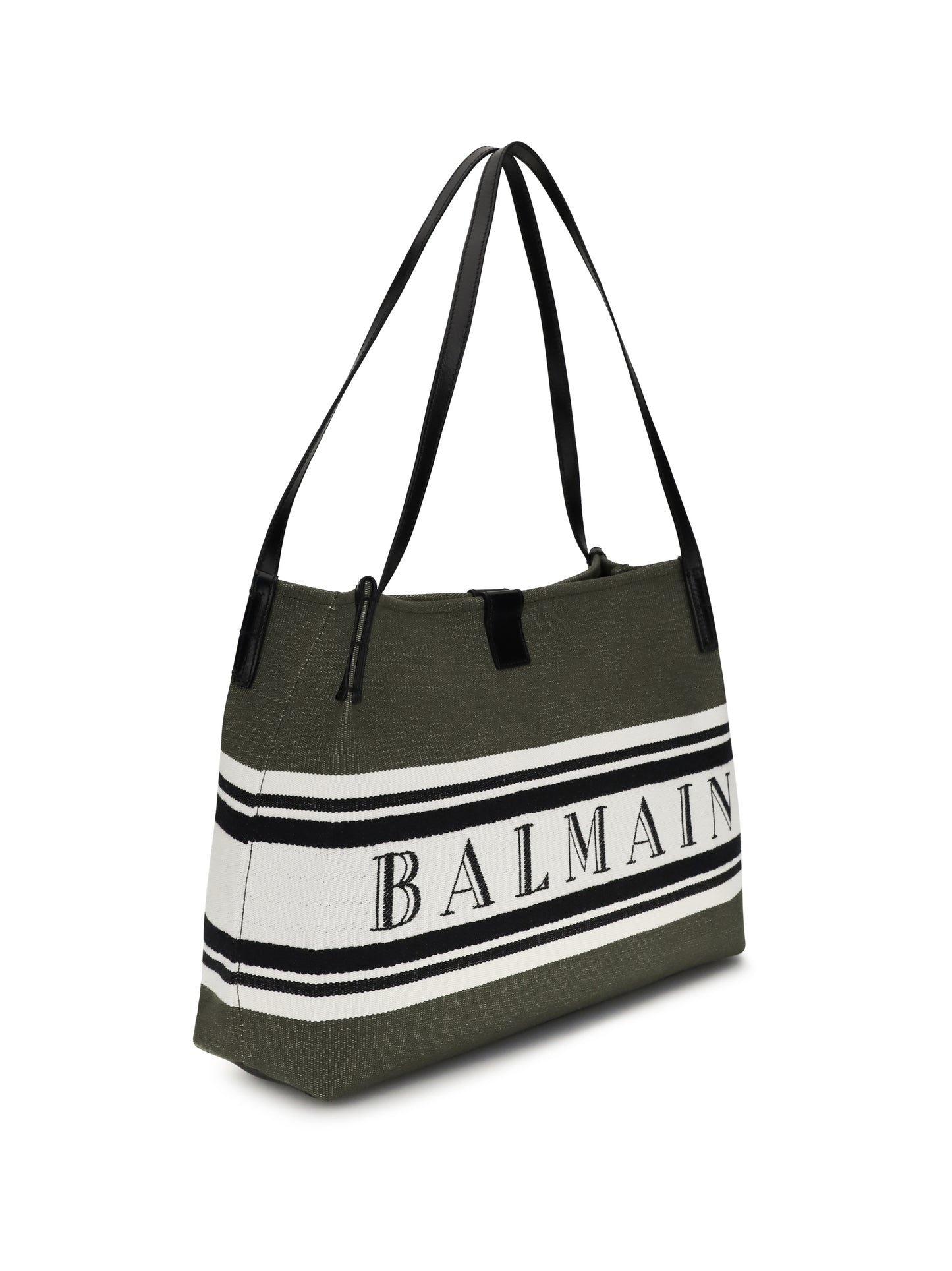 BALMAIN Medium canvas and leather Release Tote