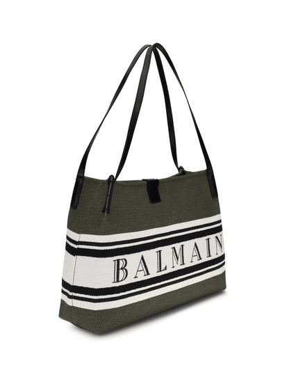 BALMAIN Medium canvas and leather Release Tote
