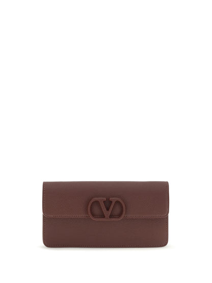 Valentino Garavani VLogo signature grainy calfskin chain Wallet - Rosewood