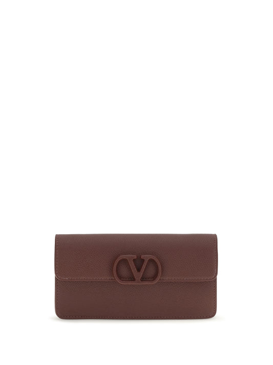 Valentino Garavani VLogo signature grainy calfskin chain Wallet - Rosewood