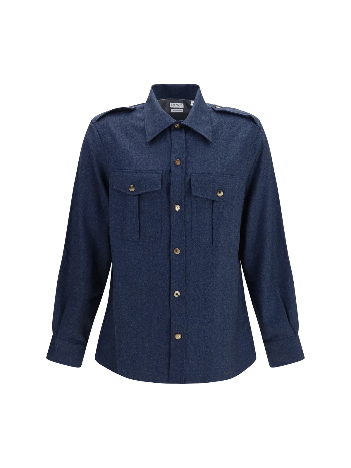 Brunello Cucinelli Wool Shirt with patch pockets - Denim