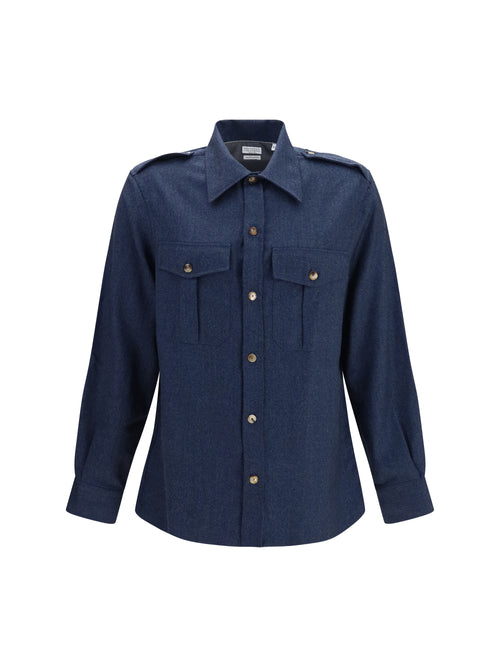 Brunello Cucinelli Wool Shirt with patch pockets - Denim