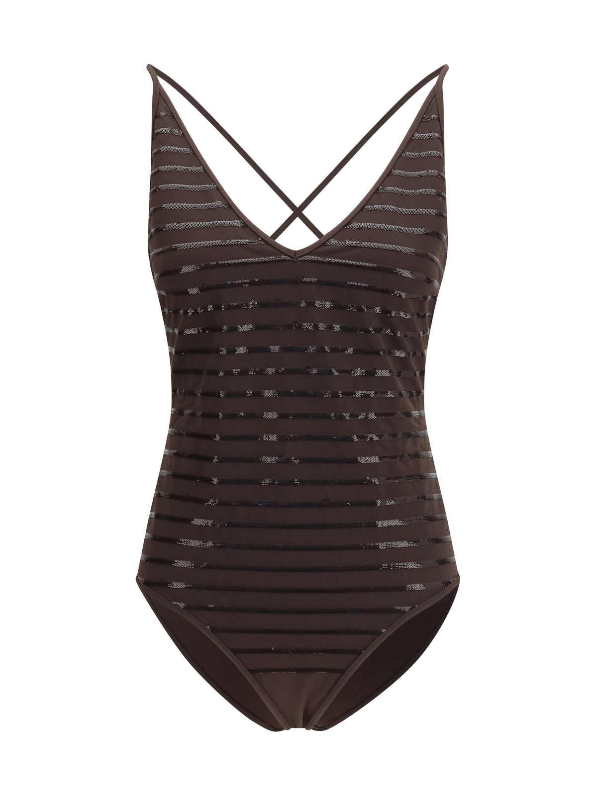Brunello Cucinelli Shimmering striped one-piece Swimsuit - Cacao